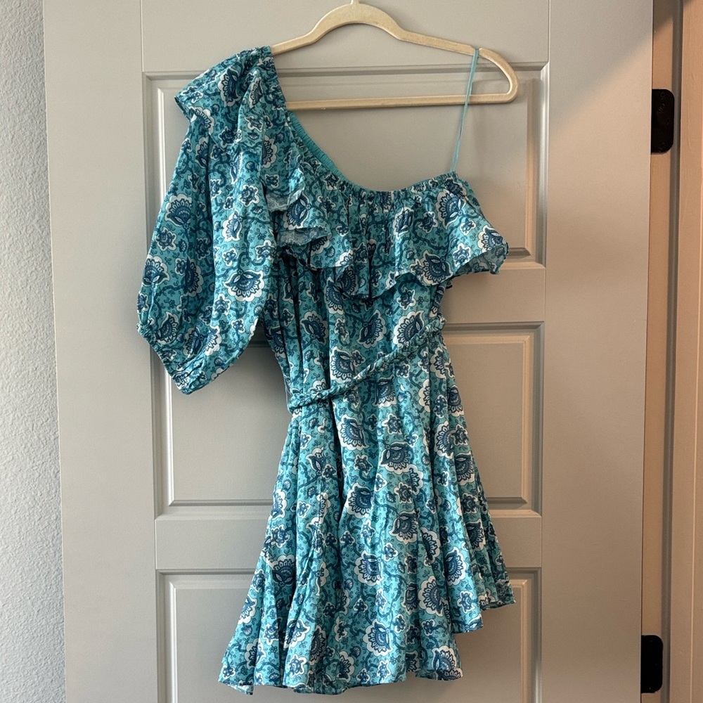RHODE Ozzie Cotton Ruffle Dress in Aqua Lotus Mini size small